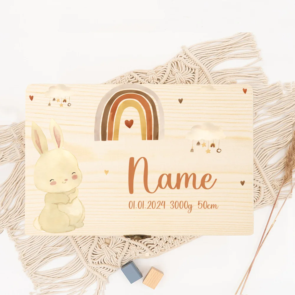 Caja de recuerdos para bebé personalizada en madera natural premium - imagen 5