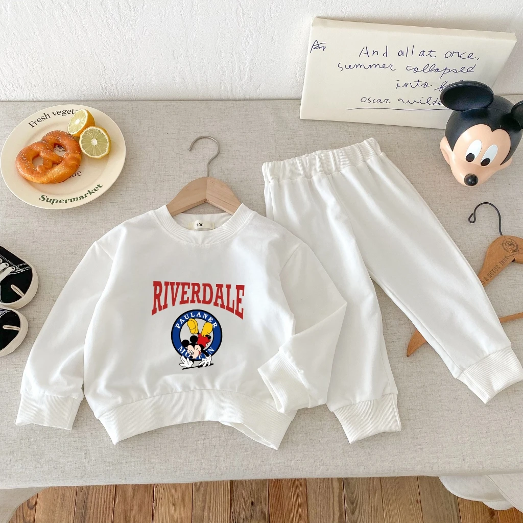 Chándales de dibujos animados de Mickey para niños, ropa holgada informal de otoño, trajes con capucha de manga larga, ropa para niños, sudadera, pantalones de chándal - imagen 2