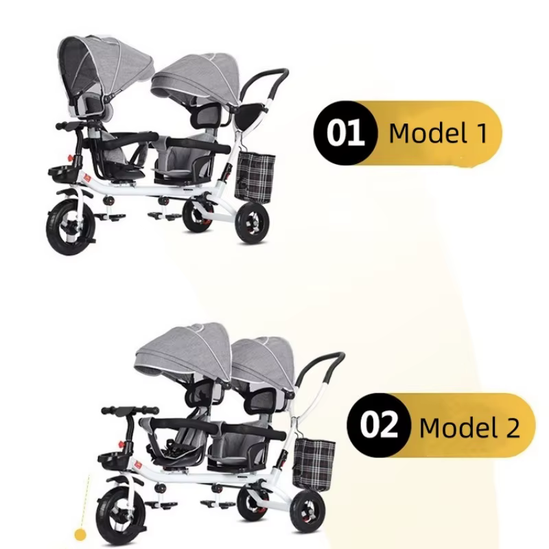 Triciclo doble multifuncional con asiento giratorio plegable para bebé - imagen 3