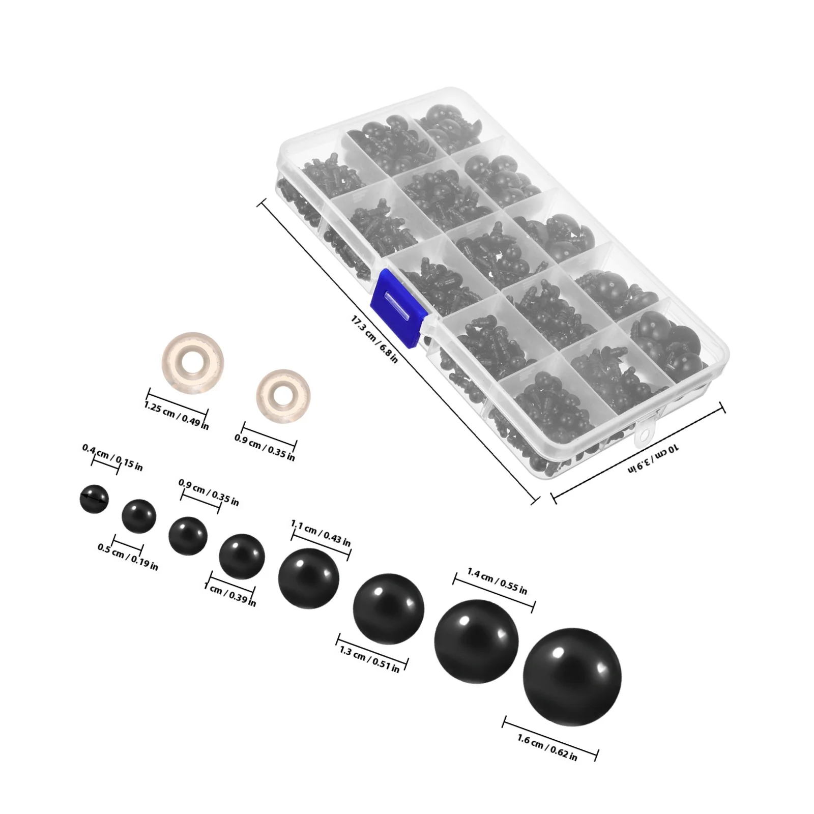 Caja Ojos de seguridad Plástico Negro Múltiples tamaños Durable Uso duradero Fácil organizar Arandelas Ojos de seguridad para animales de peluche - imagen 3