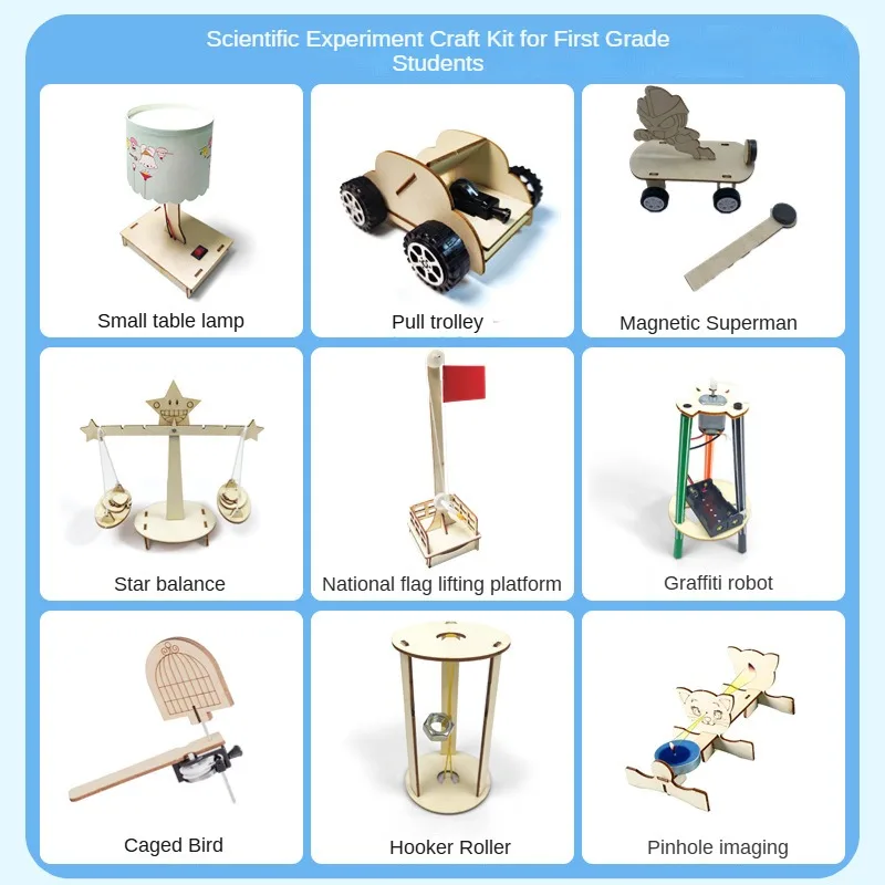 Kits de experimentos de ciencia DIY para niños, clase de tecnología, materiales de madera hechos a mano, tallo de física, juguetes educativos para niños, 9 piezas por juego - imagen 2