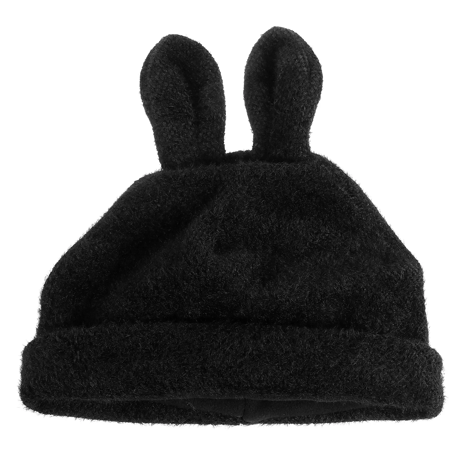 Gorro de lana tejido con orejas de conejo, gorro de tela de chenilla cálido para otoño e invierno para niñas, gorro cálido para exteriores, moda elegante - imagen 2