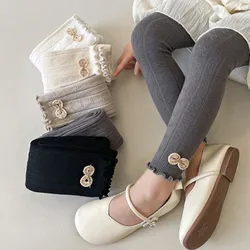 Mallas acanaladas de algodón con lazo para niña – Estilo moderno