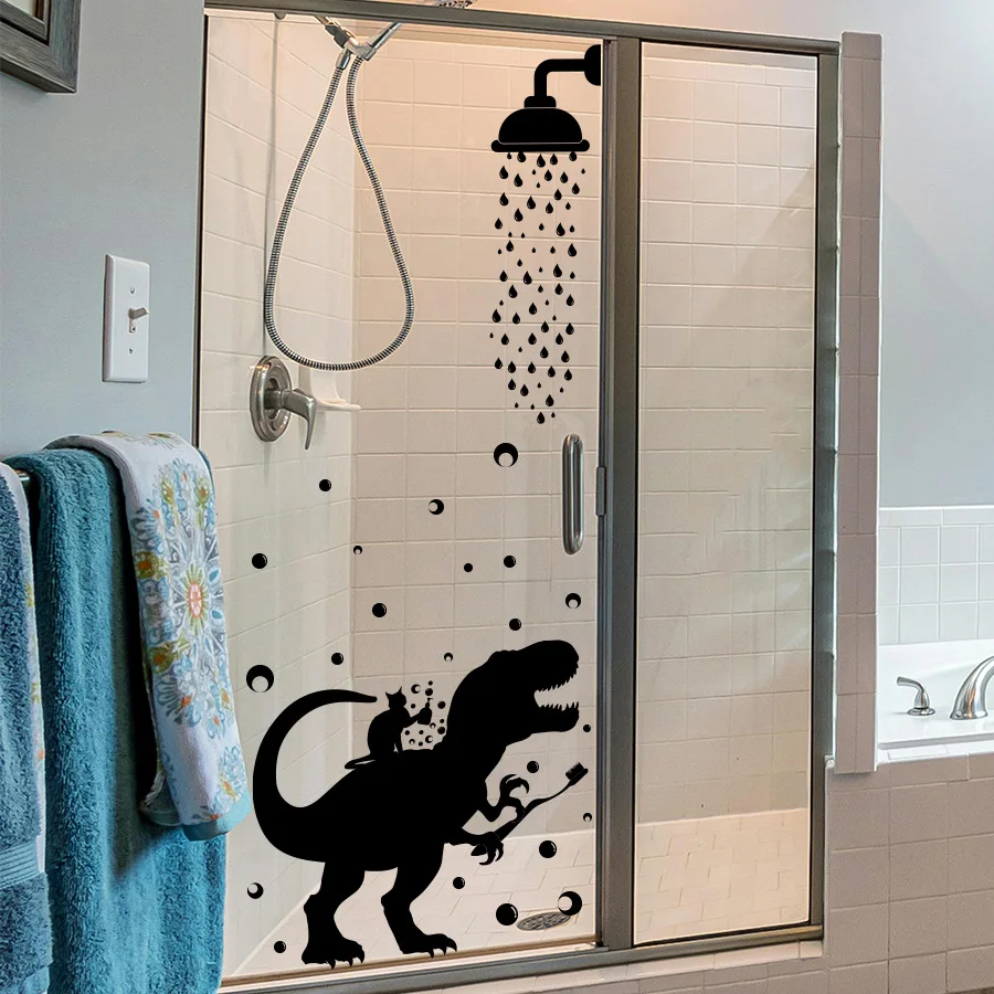 Ducha Tyrannosaurus rex pegatina de pared autoadhesiva negra, pegatina decorativa para el baño, impermeable y a prueba de humedad - imagen 5