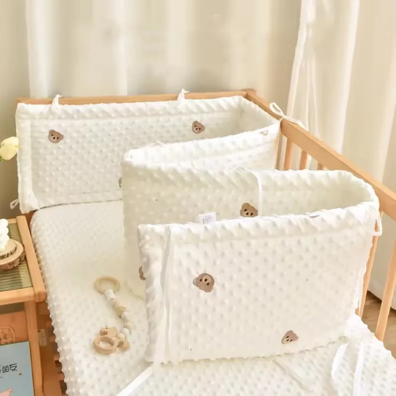 Valla para cuna de bebé, barandilla de protección para cama, parachoques grueso de algodón con dibujos animados, Protector alrededor de cuna, decoración para habitación de bebé, Color sólido
