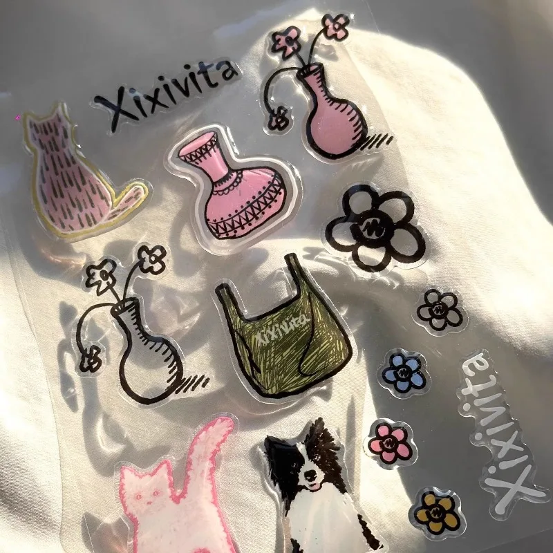 Pegatina epoxi estilo Ins Simple coreano, gelatina transparente, lindo Animal PEQUEÑO de dibujos animados, bolsa para mascotas, pegatina de flores - imagen 4