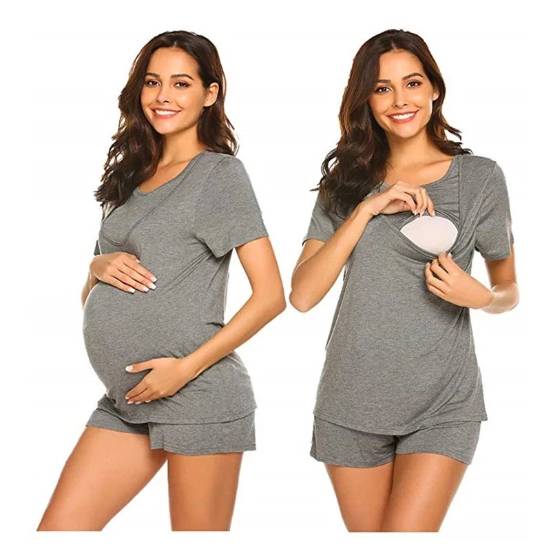 Ropa de dormir holgada de verano para maternidad, pijamas de lactancia, camisón de lactancia, ropa de dormir de lactancia, ropa de embarazo, ropa de casa