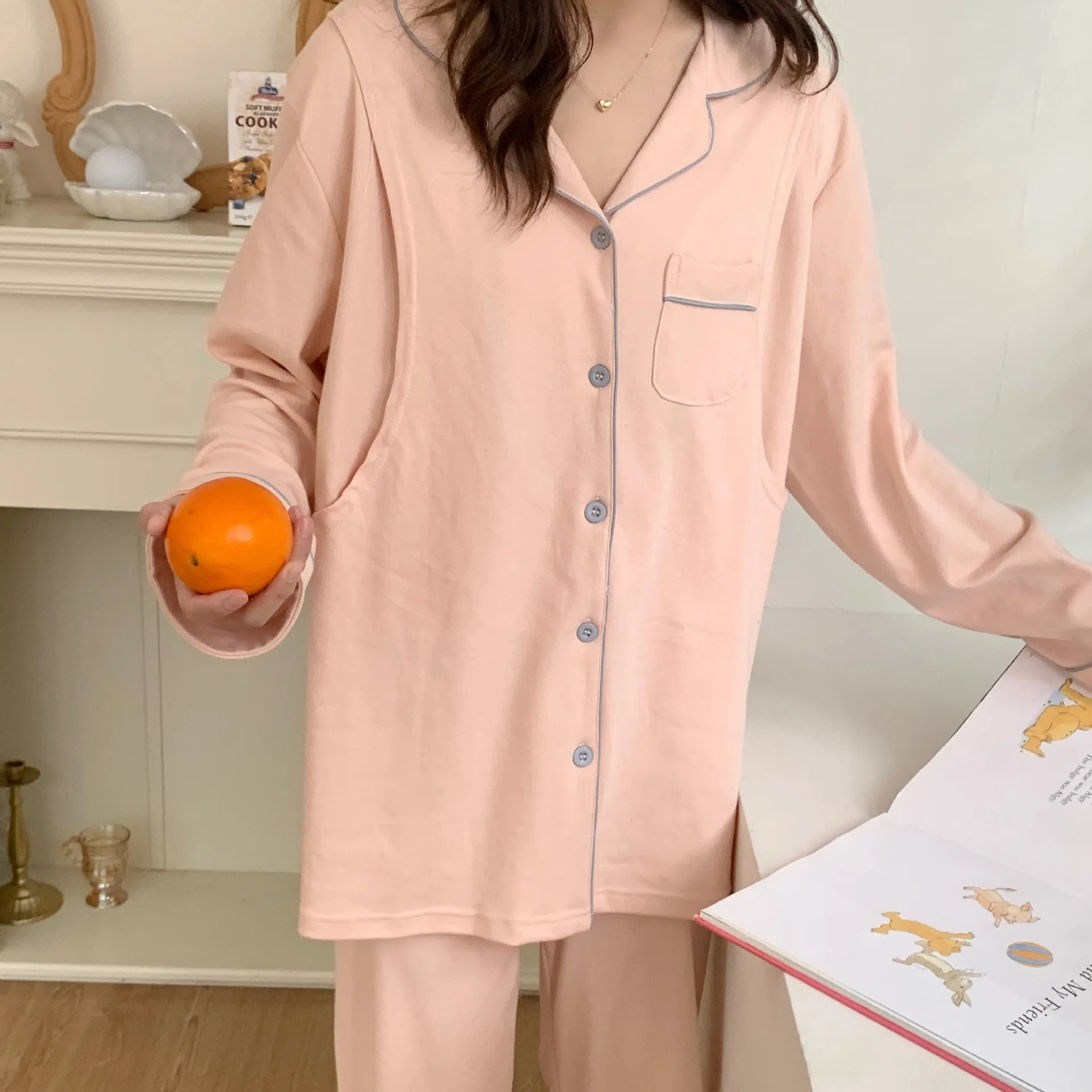 Pijama de lactation algodón orgánico – Cómoda para amamantamiento otoño