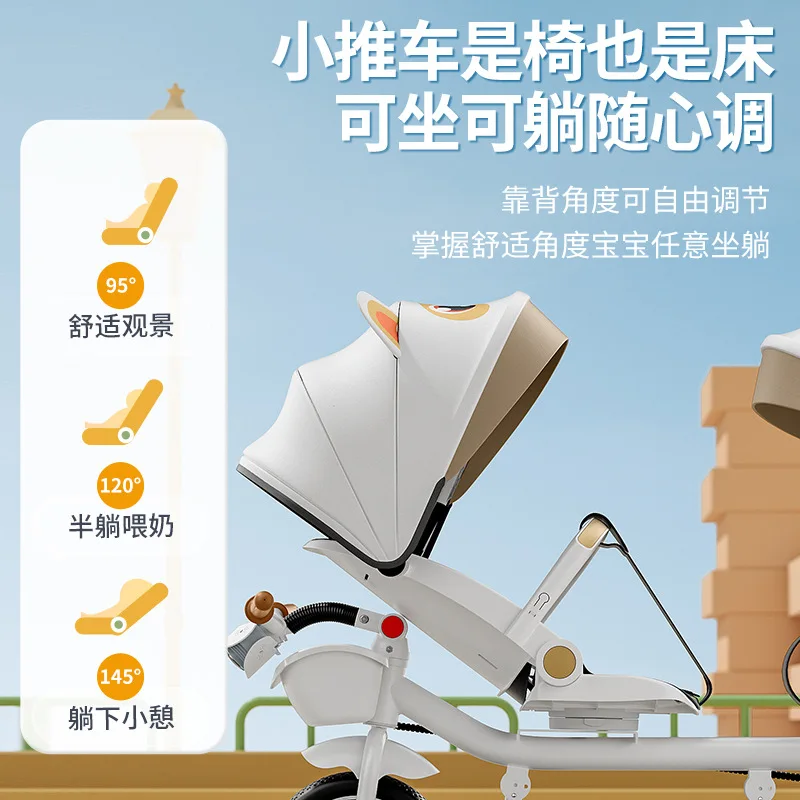 Carrito de mano doble para bicicleta de bebé, asiento giratorio para bebé, asiento de bicicleta ajustable para niños de 1 a 6 años - imagen 4