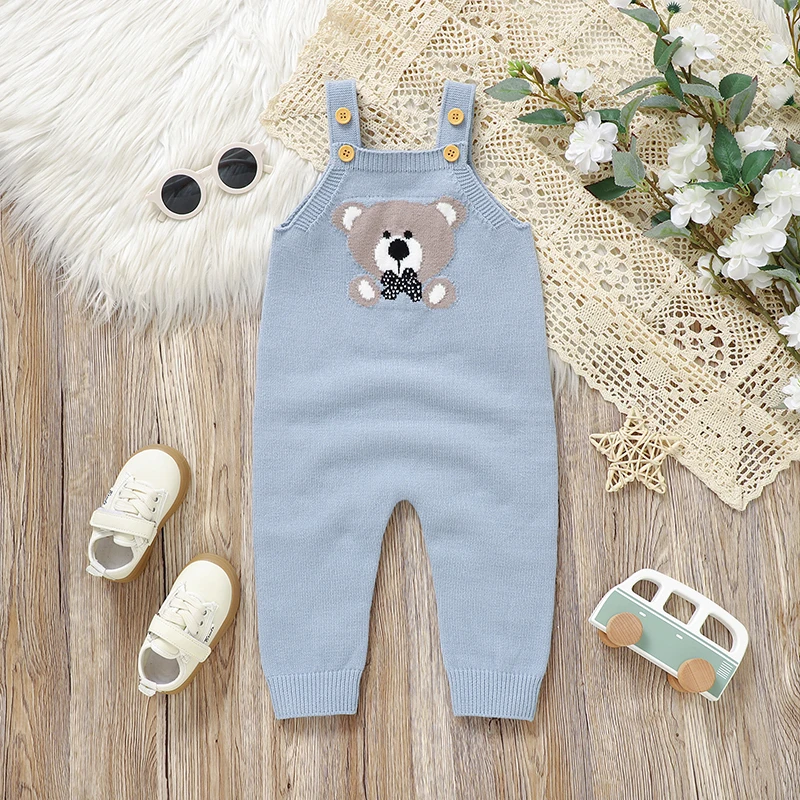 Peleles sin mangas para bebé, Otoño Invierno, oso tejido, pijamas para recién nacidos, niños y niñas, monos, trajes de una pieza, ropa para chico de 0 a 18m - imagen 2