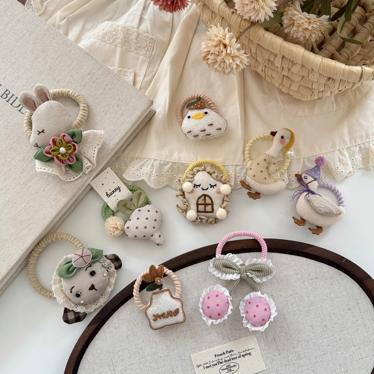 Diademas de cereza de conejo de dibujos animados de tela para primavera y verano, bandas de goma para niñas pequeñas, accesorios para el cabello de alta elasticidad - imagen 2