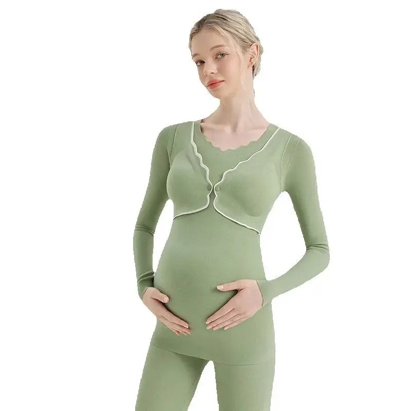 Conjunto de pijamas de ropa de maternidad, ropa de casa posparto, Tops de lactancia, ropa de otoño para mujeres embarazadas con almohadillas para el pecho