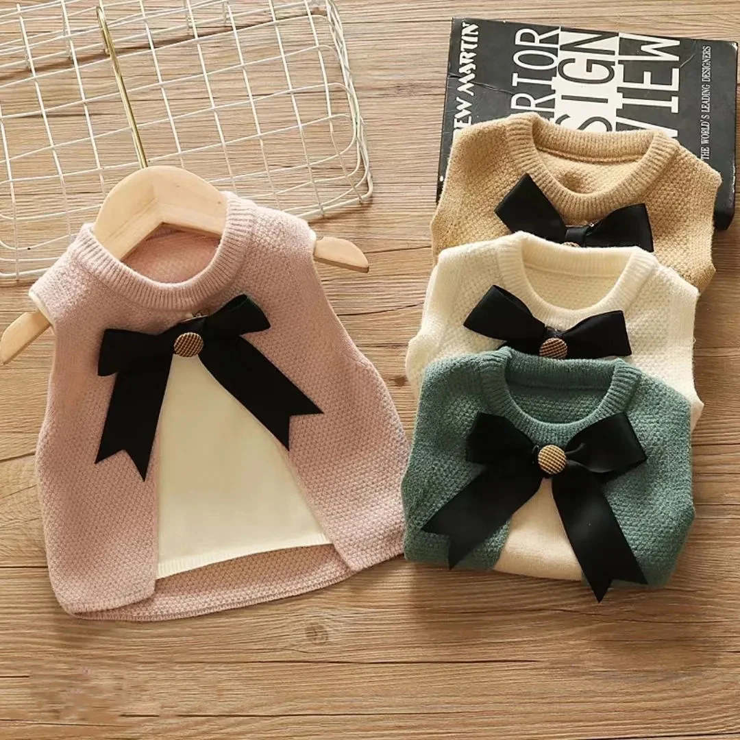 Chaleco de punto con lazo para niña – Cuello redondo - imagen 4