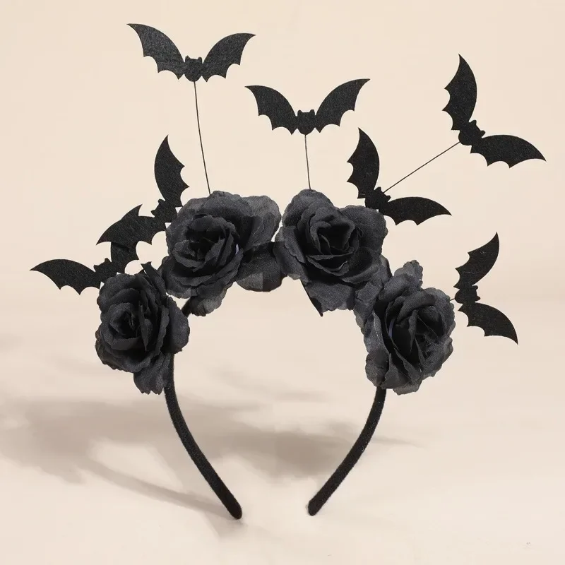 Diadema Halloween diablo con murciélago y flor – Tocado carnaval - imagen 4
