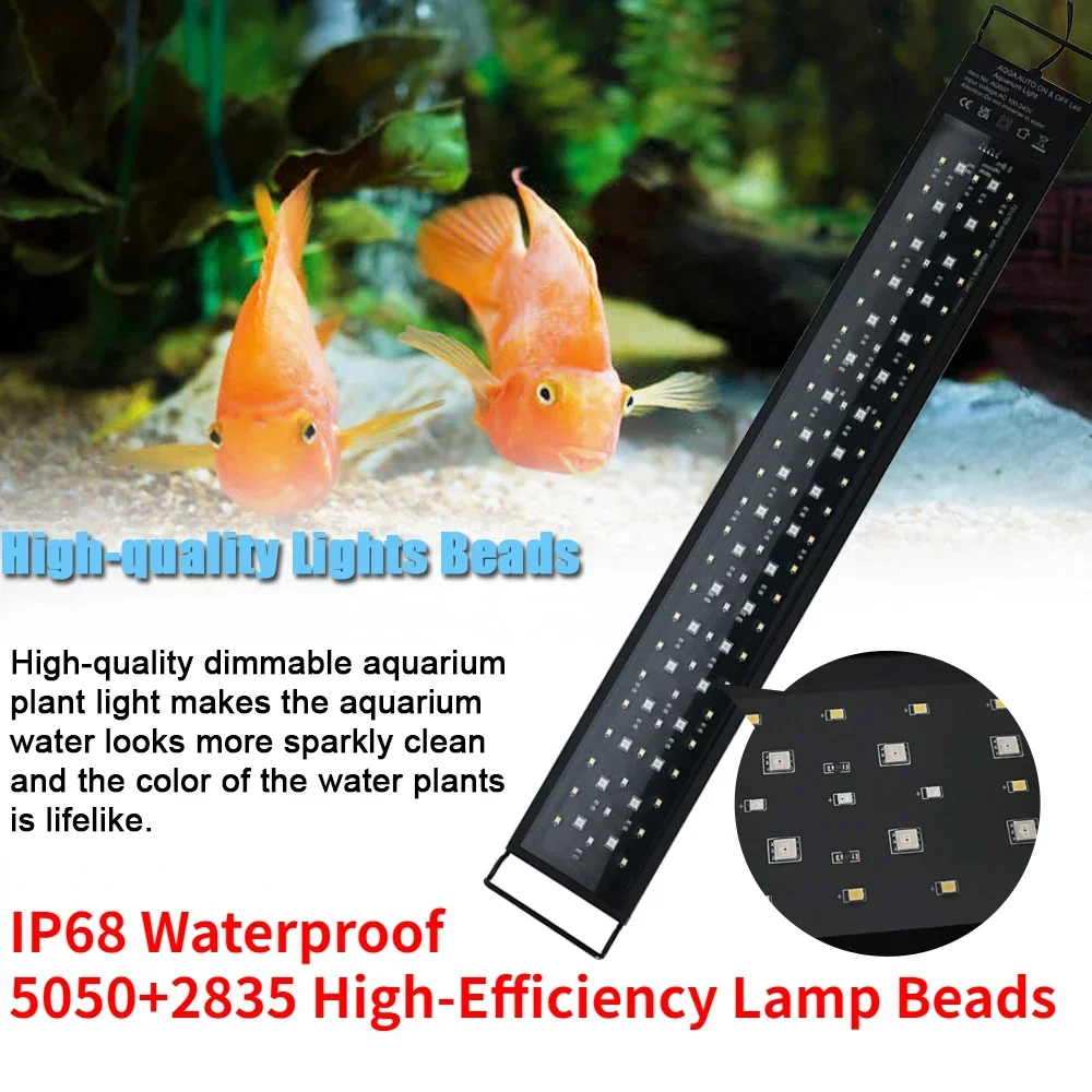 20-70cm pecera 24/7 iluminación de espectro completo luz LED decoración de acuario lámpara de crecimiento de plantas acuáticas IP68 impermeable agua dulce - imagen 3