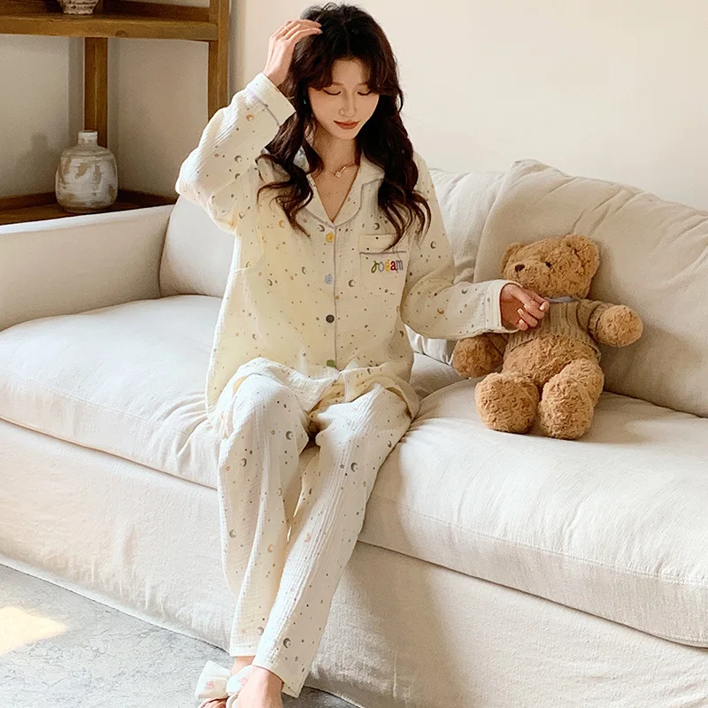 Conjuntos de ropa de dormir de maternidad y lactancia de algodón, cárdigan de dibujos animados, pijamas, traje, ropa para mujeres embarazadas, ropa para el hogar de otoño - imagen 2