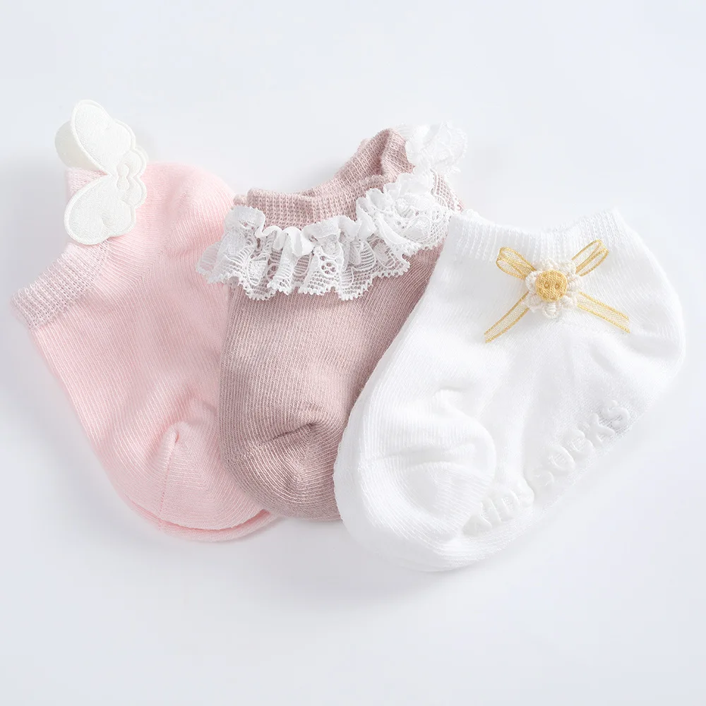 Calcetines antideslizantes bebé de algodón suave con encaje princesa