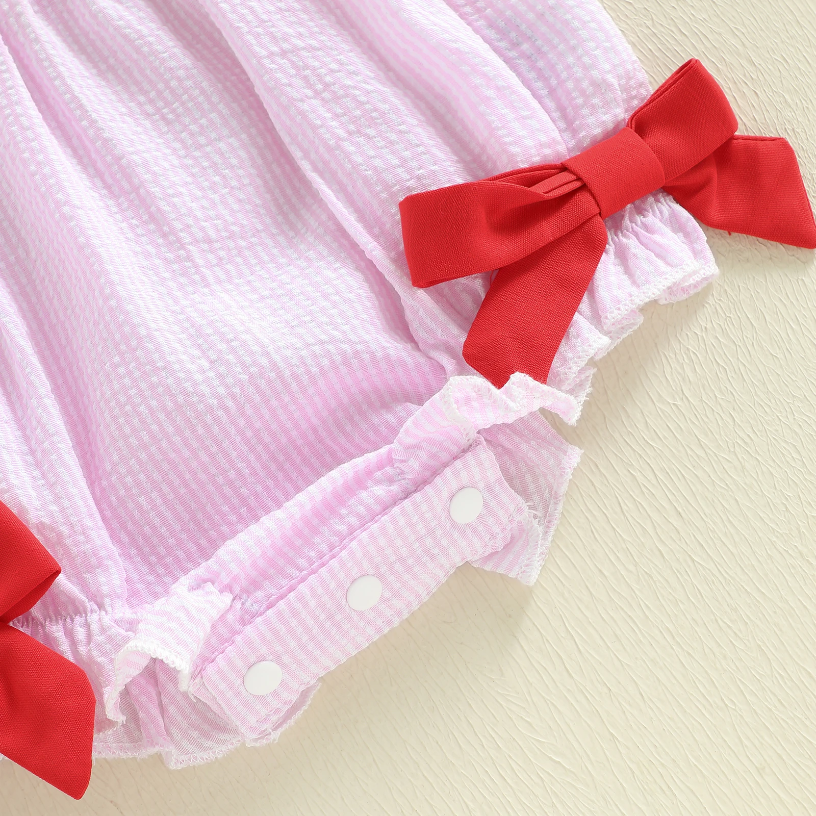 Tregren mameluco bebé niña San Valentín rayas corazón bordado diadema - imagen 2