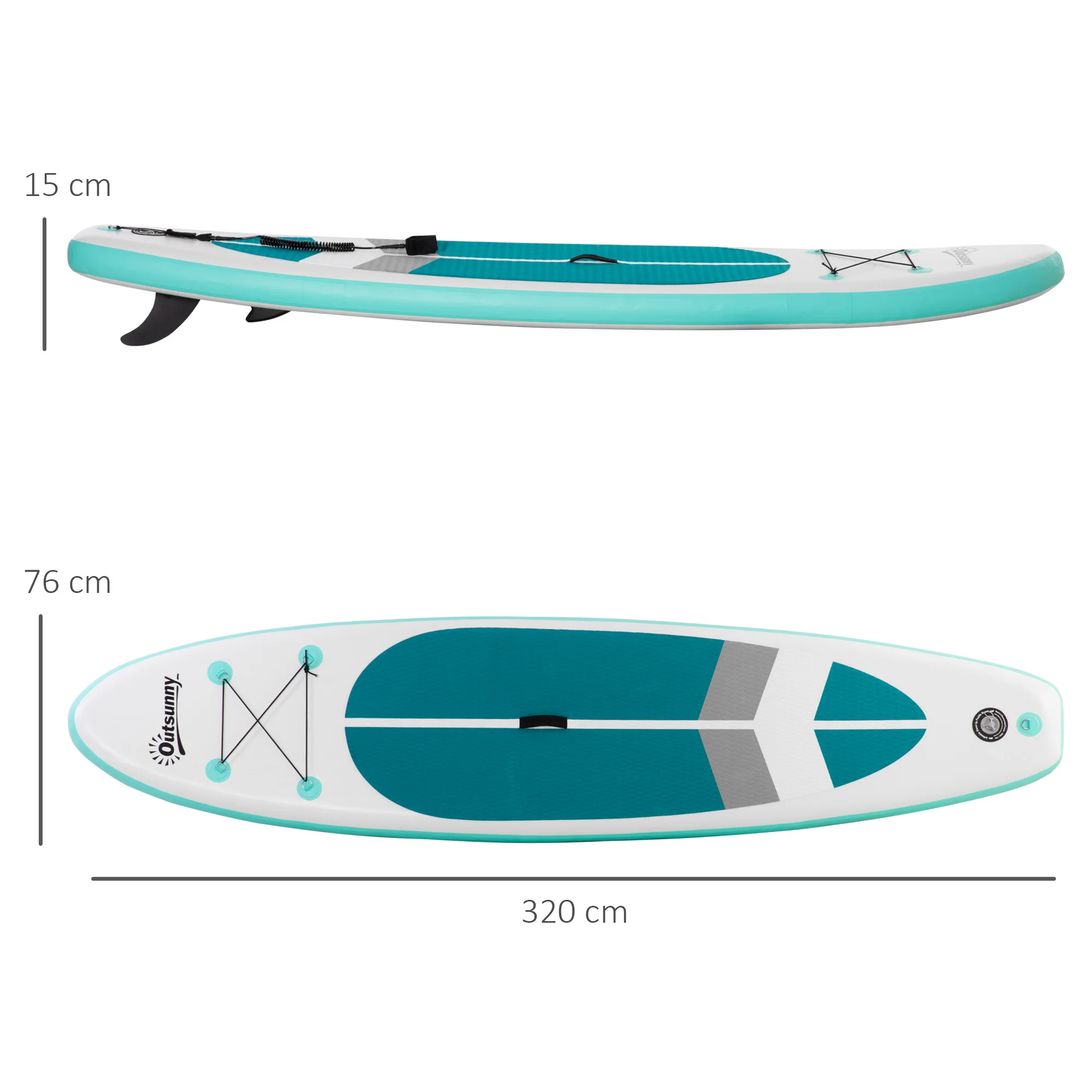 Outsunny Tabla de Paddle Surf Hinchable 320x76x15 cm Plegable con Remo de Aluminio Ajustable Desmontable Bolsa de Transporte y Accesorios Completos Blanco y Turquesa - imagen 3