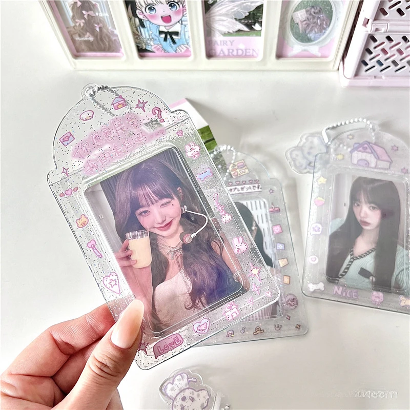 Kawaii House-soporte para sesión fotográfica Kpop de 3 pulgadas, tarjetero transparente de PVC, bolsa colgante, papelería escolar - imagen 4