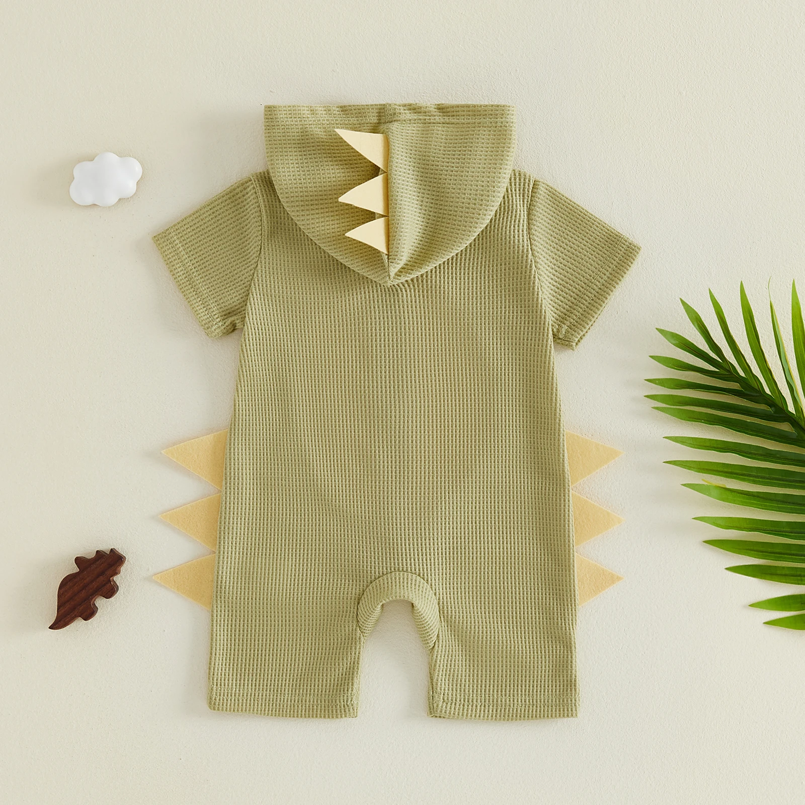 Mono de verano con capucha, tejido gofrado y dinosaurio para bebé niño - imagen 2