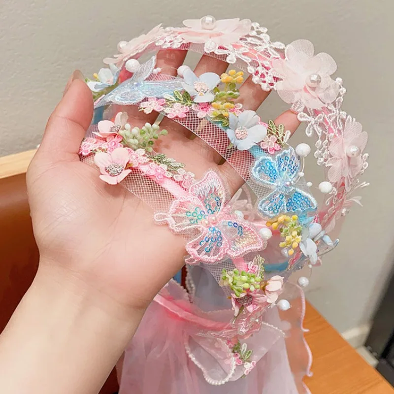 Vestido de princesa para niños, corona de mariposa, broche para el pelo, diademas para niñas, lazo de encaje, accesorios para el cabello de cumpleaños para bebés - imagen 5