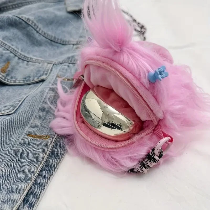 Divertido bolso cruzado de pelo largo, muñeca fea y linda, juguete de peluche con personalidad, Mini bolso cruzado trenzado de felpa divertido, bolso de hombro bonito - imagen 3