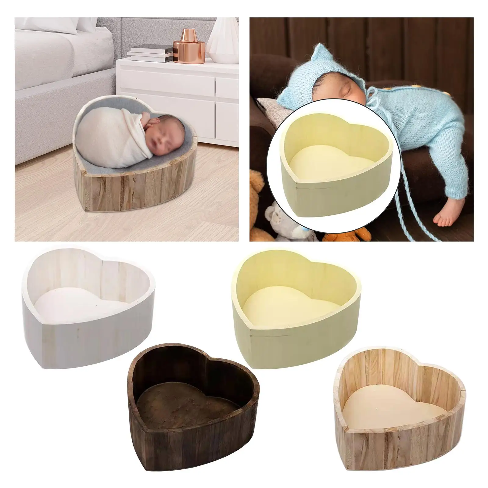 Cesta fotografía bebé con base y bañera de madera natural