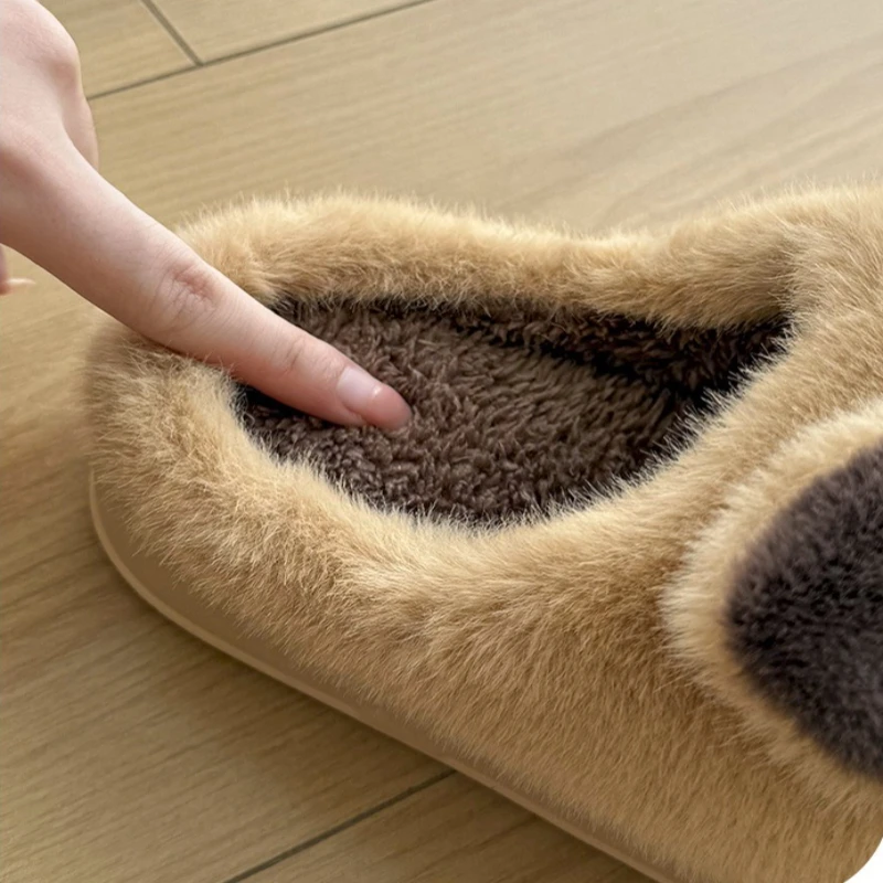 Zapatillas peludas de perro enojado para interiores para mujeres y hombres, zapatos cálidos para casa, chanclas de algodón para el suelo del hogar con dibujos divertidos de felpa suave para parejas - imagen 5