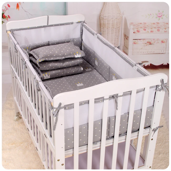 Juegos de cama de algodón para cuna de bebé, parachoques de algodón y malla transpirable de retazos, parachoques para cama de bebé en primavera y verano, parachoques/sábana - imagen 4