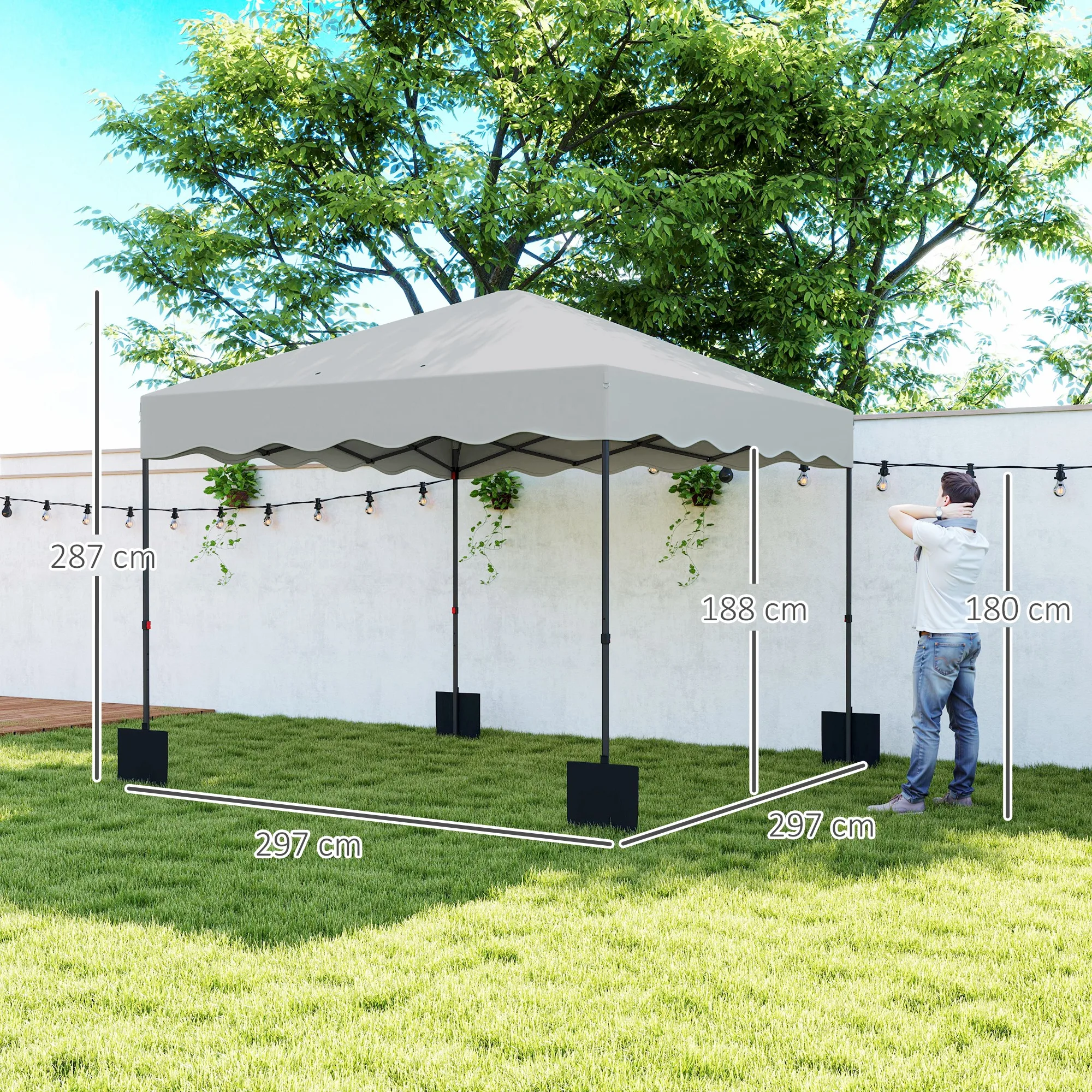 Outsunny Carpa Plegable Pop-up Gazebo 3x3 m Cenador Plegable con Protección UV 50+ Altura Ajustable Bolsa de Arena y Bolsa con Ruedas para Camping Fiestas Blanco - imagen 3