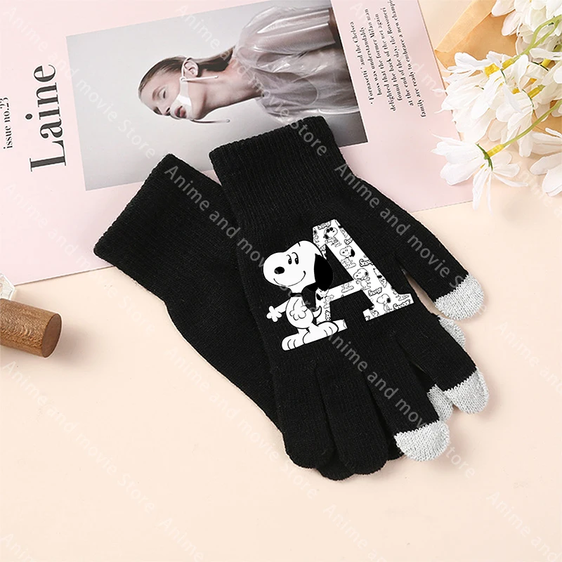 Guantes de 7,48 pulgadas para adultos Snoopys hombre mujer dibujos animados Anime carta pantalla guantes invierno cálido Anime moda nuevos regalos lindos de cumpleaños