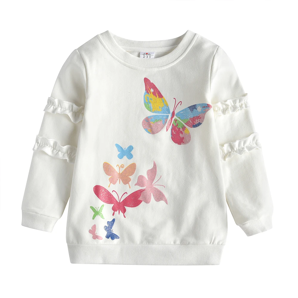 DXTON Sudadera de algodón para niña con volantes de mariposa - imagen 5