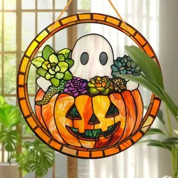 Fantasma de Halloween, decoración colgante para ventana, acrílico, lindo fantasma, calabaza aterradora y decoración de suculentas para decoración del hogar