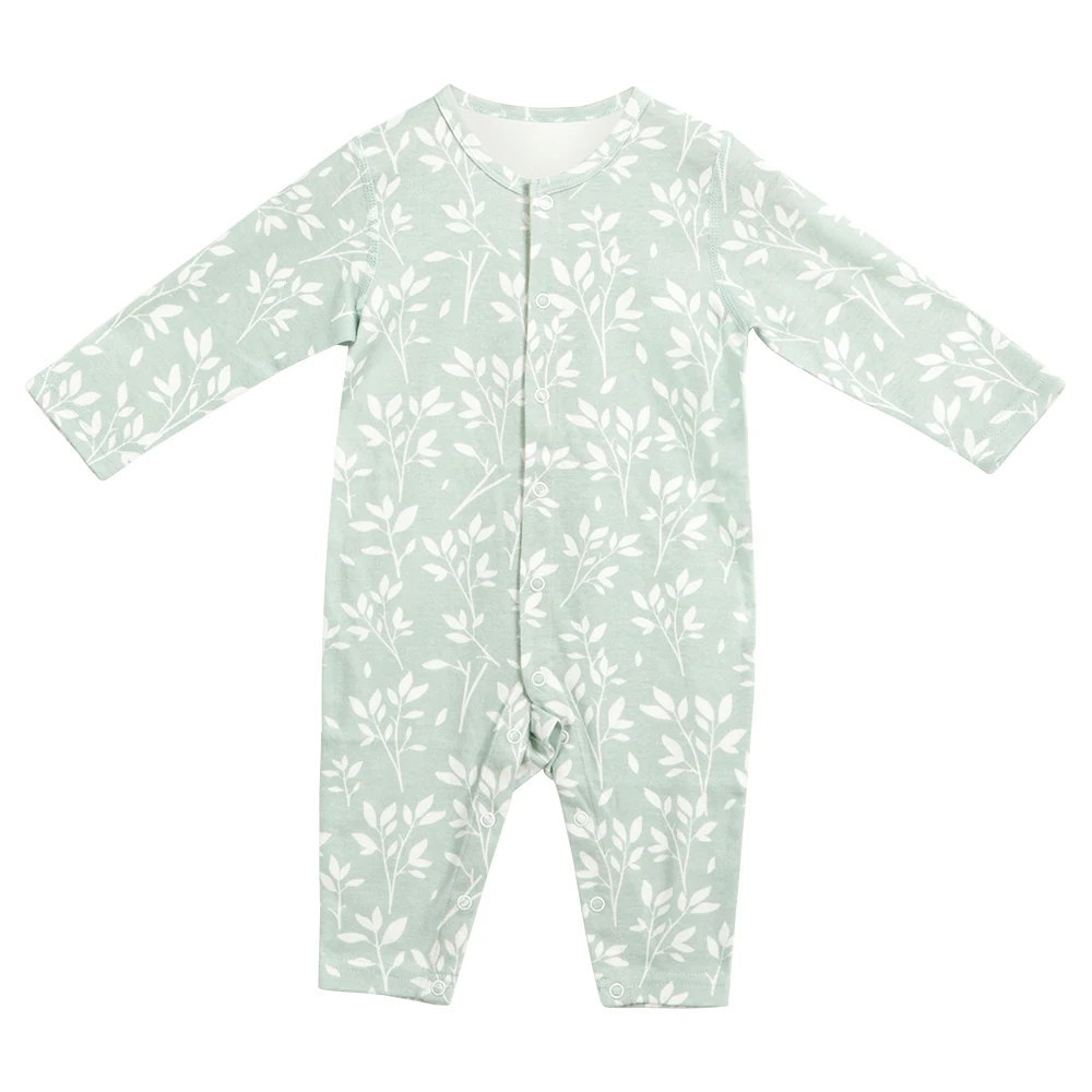 Pelele para bebé de 2 a 9 meses, pijamas para bebé, 100% algodón, suave, alta calidad, mano de obra sin costuras, protección de manos para recién nacido, ropa de dormir con estampado de hierba - imagen 3