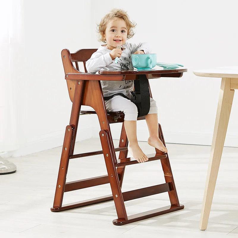 Silla de comedor para bebés madera maciza, plegable ajustable - imagen 3