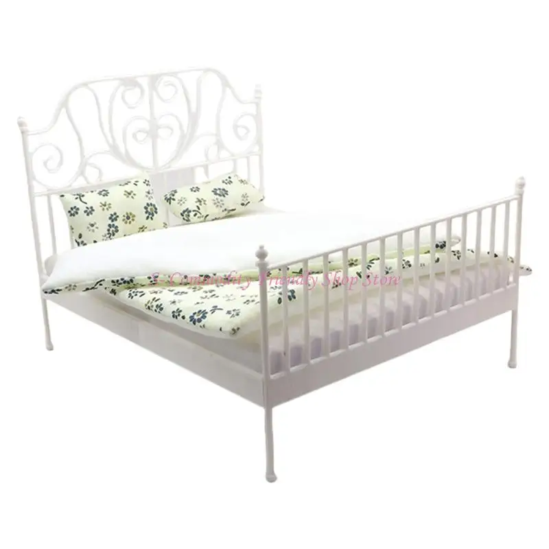 Cama miniatura 85ae Cottage con ropa cama 1/12 casas muñecas muebles muebles accesorios - imagen 3