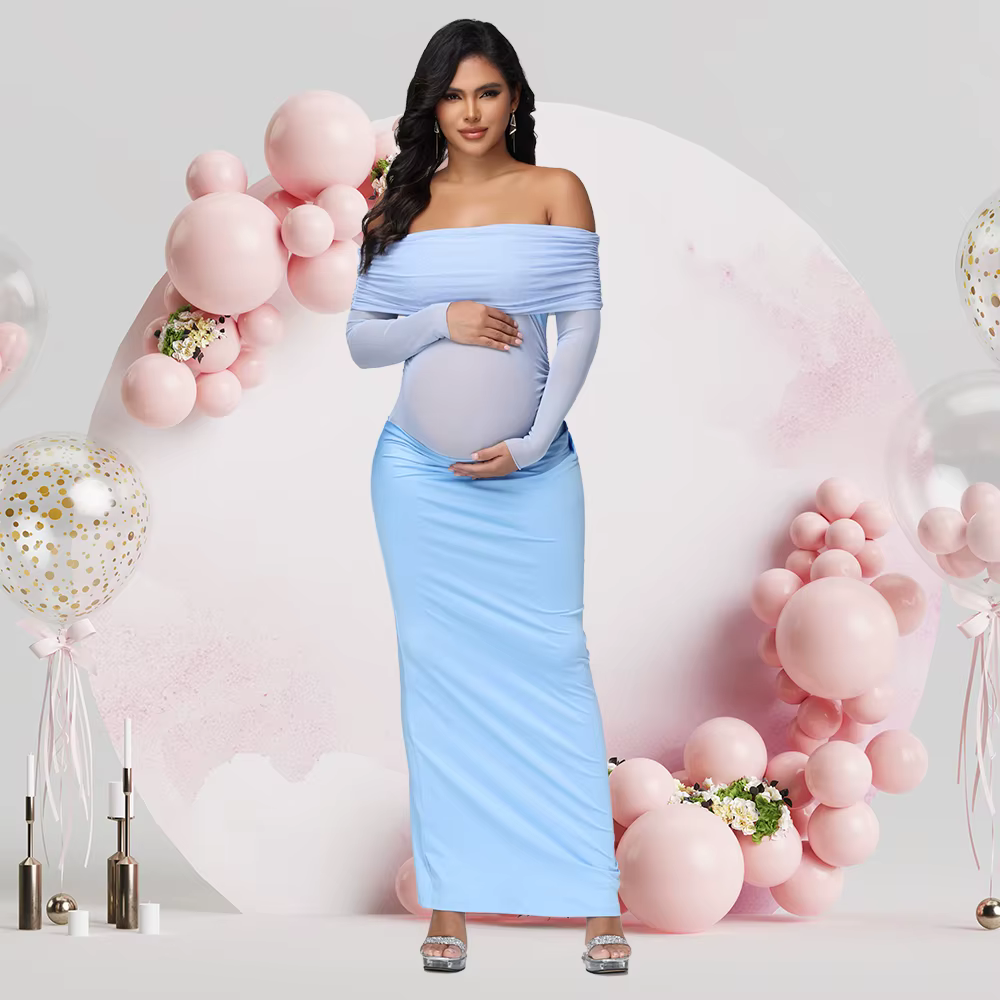 Vestido de maternidad mesh para fotos – Escote descubierto para Baby Shower - imagen 4