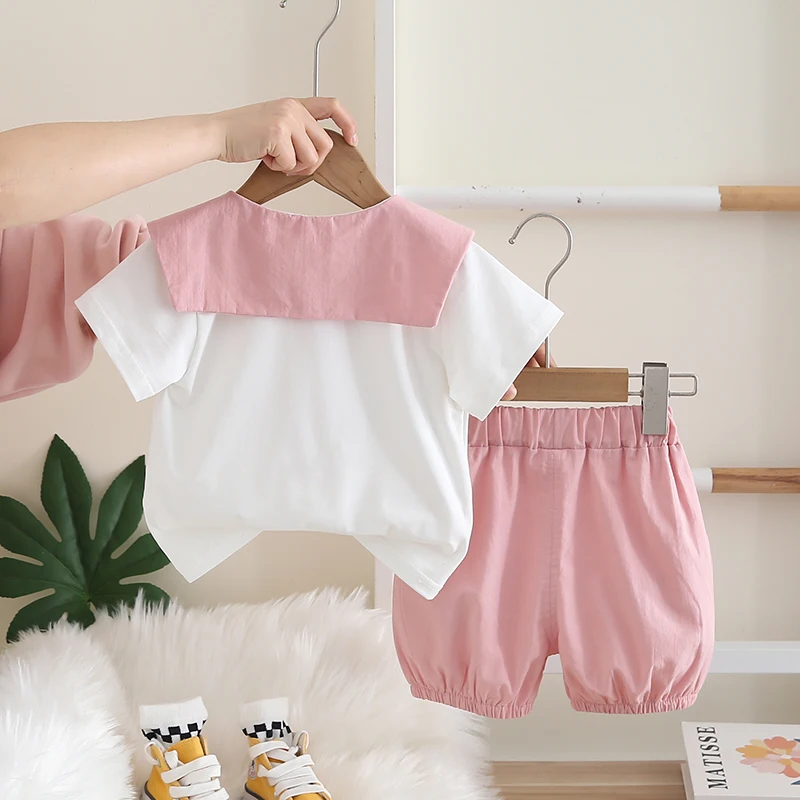 Nueva ropa de verano para niñas, traje para niños, camiseta de manga corta, pantalones cortos, 2 unids/set, ropa para niños, disfraz informal de dibujos animados para niños - imagen 4