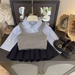 Conjunto chaleco y falda infantil MILANCEL – Ropa de niña con rayas para primavera