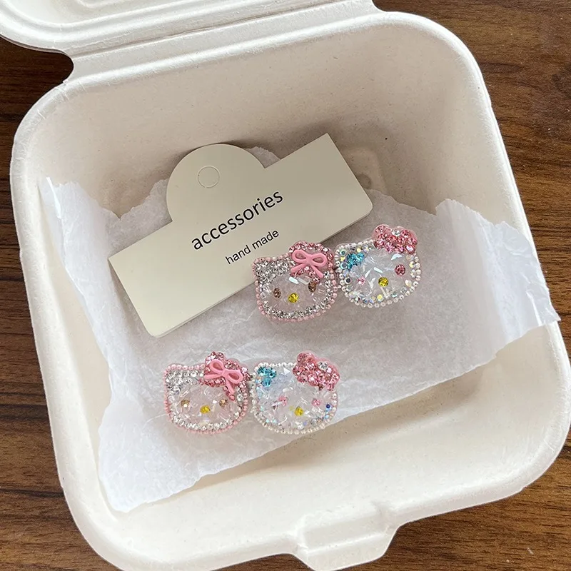 Sanrio-horquilla de Hello Kitty para niña, horquilla con diamantes, Clip LATERAL, accesorio para el cabello rotos de pico de pato versátil, decoración para estudiantes - imagen 4