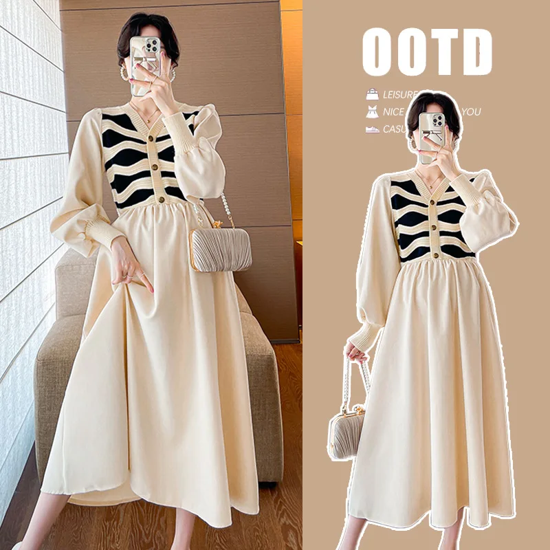 2025 Otoño Invierno moda volante Patchwork maternidad sudaderas con capucha elegante vestido suelto ropa para mujeres embarazadas Tops de embarazo