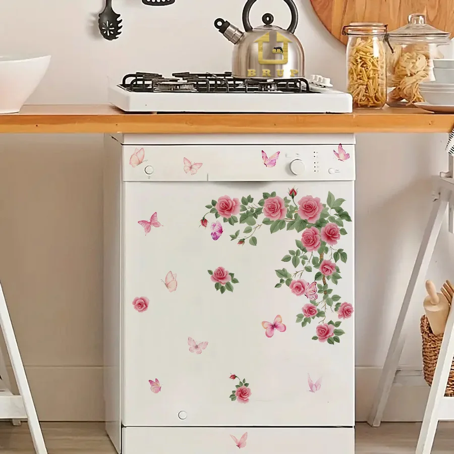 Pegatinas de pared autoadhesivas con flor de mariposa para refrigeradores, dormitorios, gabinetes, decoración del hogar, pegatinas de pared - imagen 4