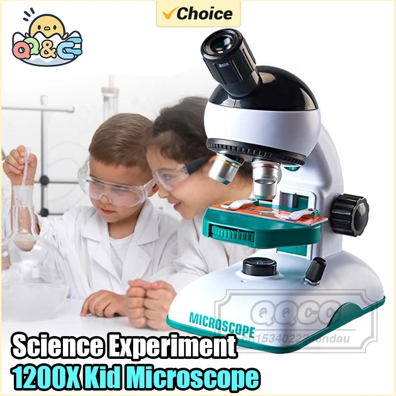 Experimento científico para niños 1200X, Kit de juguete de microscopio óptico HD, experimental científico educativo con luz, juguete para regalo