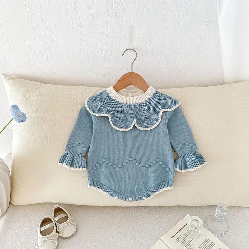 MILANCEL Body de bebé niña de punto de otoño con cuello hoja loto - imagen 4