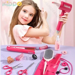 Conjunto de salón de belleza para niñas, secador de pelo de simulación, juego de maquillaje de belleza para el cabello para niños, herramienta de estilismo de moda, juego de simulación, regalo para casa, juego divertido