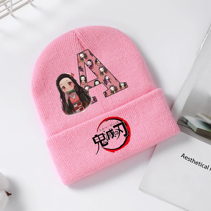 Gorros tejidos Demon Slayer Nezuko para niñas, gorros para niños, gorro de lana bonito de algodón para invierno, regalos para niños de dibujos animados, Anime para volver a la escuela