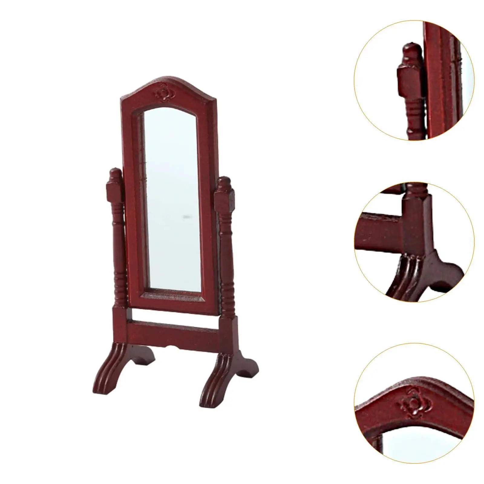 Dollhouse Miniature Dressing Mirror, Wooden 1:12 Scale Doll House Accessories