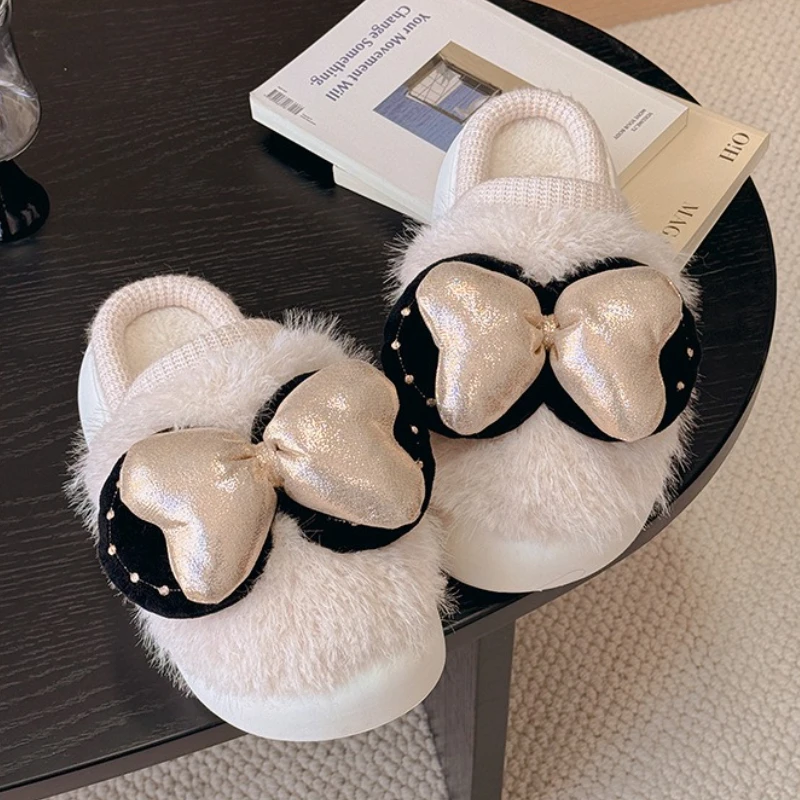 Zapatillas de algodón de invierno para mujer, hogar e interior con aislamiento de felpa, parte inferior gruesa, antideslizantes y zapatillas de algodón de felpa - imagen 4