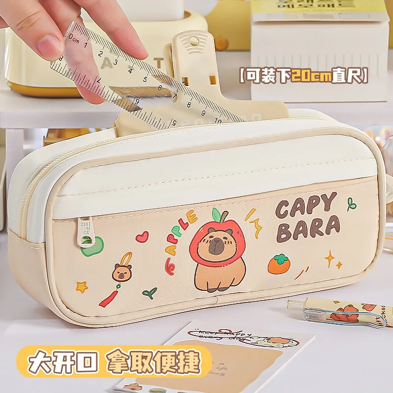 Nuevo Estuche para lápices Kawaii Kapibara con doble cremallera, bolsa de papelería multicapa de gran capacidad para niñas ‌   Útiles escolares - imagen 4